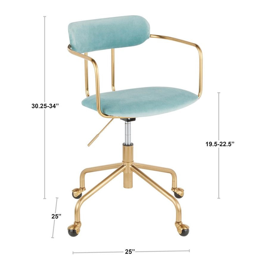 LumiSource Demi Office Chair | Contemporary Gold Metal & Light Blue Velvet | Home Office & Study Desk Chair | 25 x 25 x 30 in | Model OC-DEMIAUVLBU