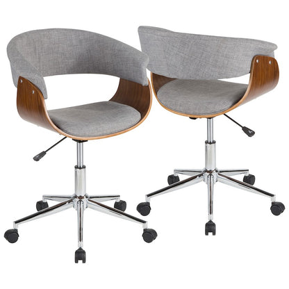 LumiSource Vintage Mod Office Chair | Walnut & Grey Fabric | Mid-Century Home Office | 25 x 24.75 x 30-34 in | Model OC-VMOWL-LGY