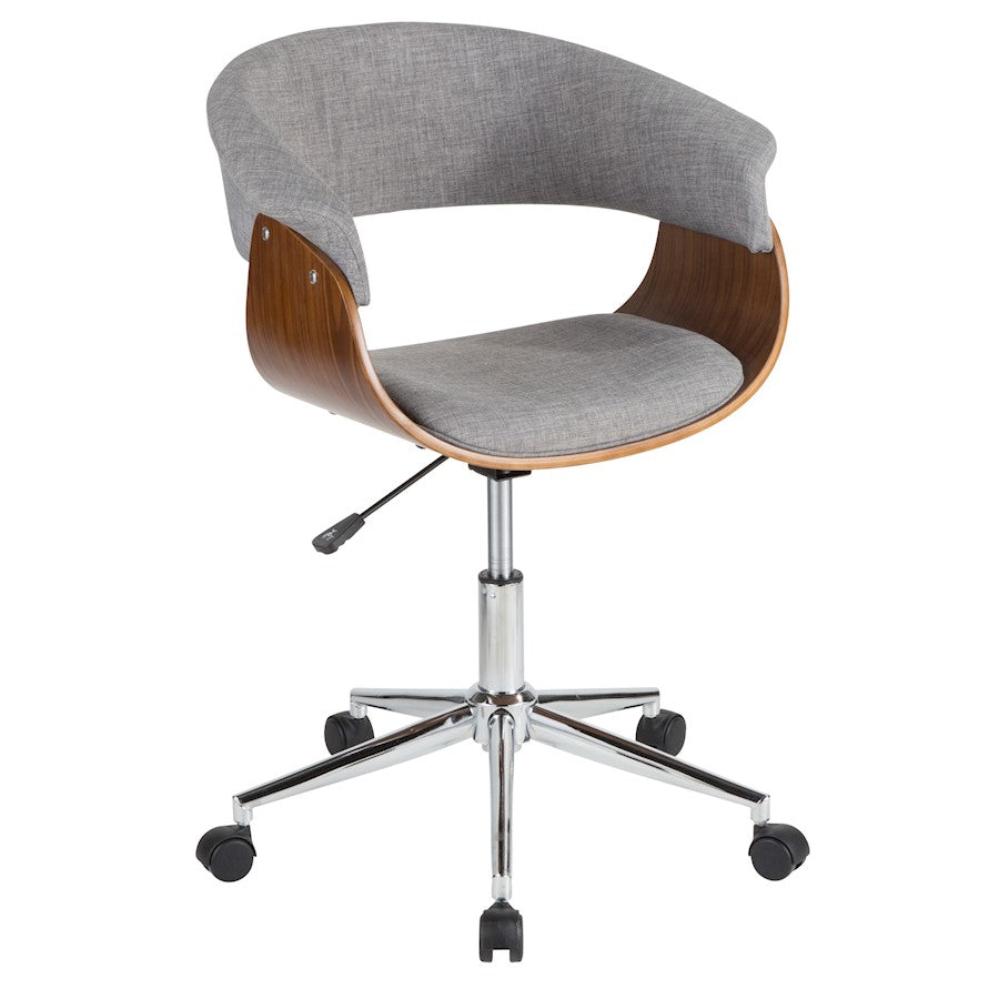LumiSource Vintage Mod Office Chair | Walnut & Grey Fabric | Mid-Century Home Office | 25 x 24.75 x 30-34 in | Model OC-VMOWL-LGY
