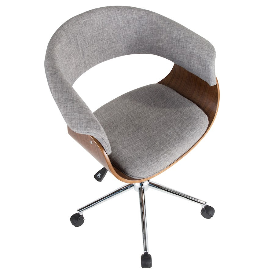 LumiSource Vintage Mod Office Chair | Walnut & Grey Fabric | Mid-Century Home Office | 25 x 24.75 x 30-34 in | Model OC-VMOWL-LGY