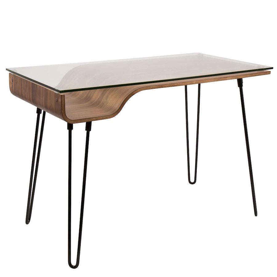 LumiSource Avery Desk | Walnut & Clear Glass & Black Steel | Home Office & Study | 44.5 x 23 x 31 in | Model OFD-AVERYWL