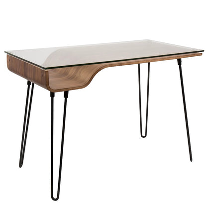 LumiSource Avery Desk | Walnut & Clear Glass & Black Steel | Home Office & Study | 44.5 x 23 x 31 in | Model OFD-AVERYWL