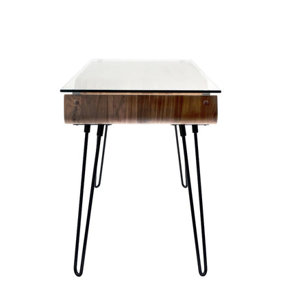 LumiSource Avery Desk | Walnut & Clear Glass & Black Steel | Home Office & Study | 44.5 x 23 x 31 in | Model OFD-AVERYWL