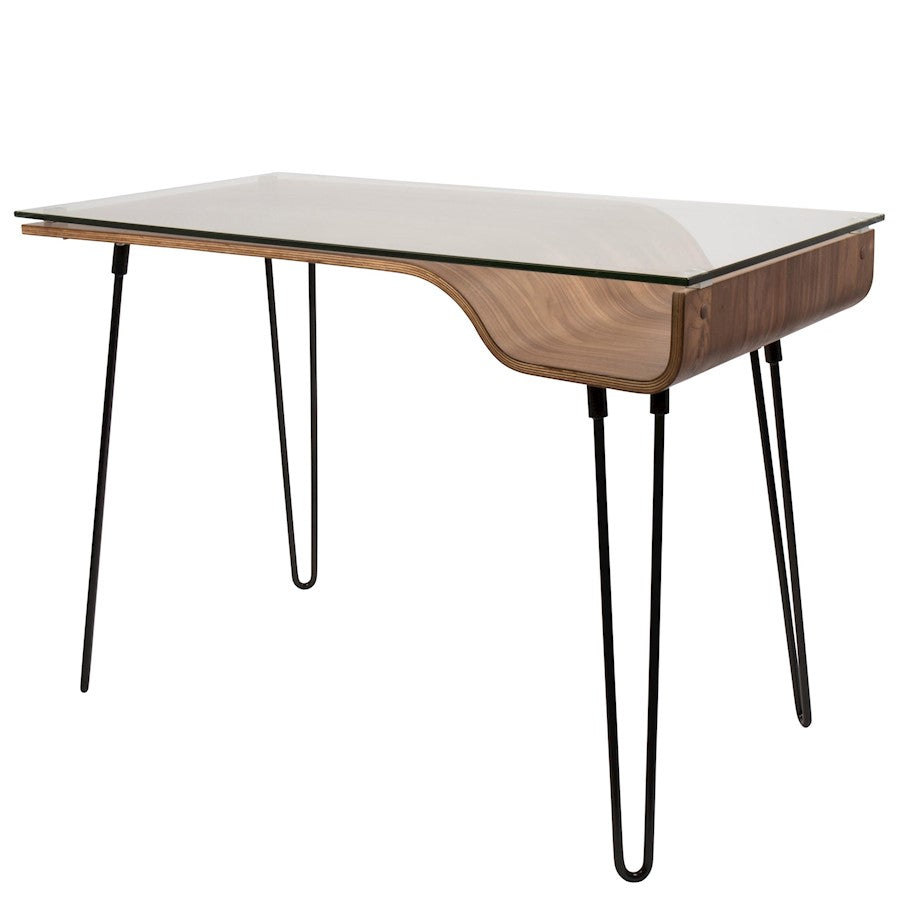 LumiSource Avery Desk | Walnut & Clear Glass & Black Steel | Home Office & Study | 44.5 x 23 x 31 in | Model OFD-AVERYWL