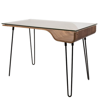 LumiSource Avery Desk | Walnut & Clear Glass & Black Steel | Home Office & Study | 44.5 x 23 x 31 in | Model OFD-AVERYWL