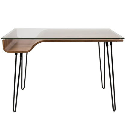 LumiSource Avery Desk | Walnut & Clear Glass & Black Steel | Home Office & Study | 44.5 x 23 x 31 in | Model OFD-AVERYWL