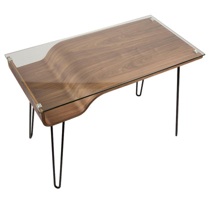 LumiSource Avery Desk | Walnut & Clear Glass & Black Steel | Home Office & Study | 44.5 x 23 x 31 in | Model OFD-AVERYWL