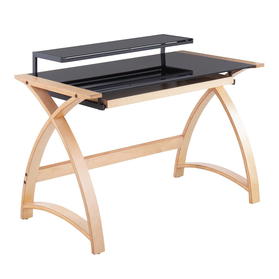LumiSource Bentley Office Desk | Natural Wood & Black Glass | Home Office & Study Desk | 43 x 32 x 33 in | Model OFD-BENTLEYNABK