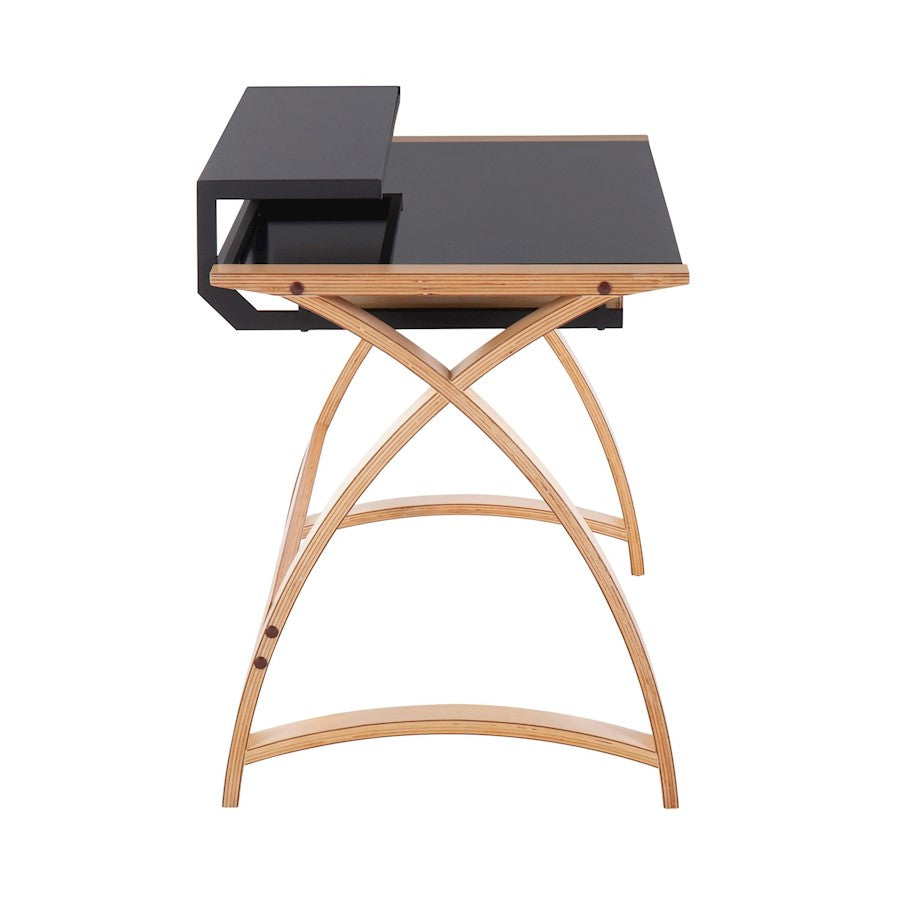 LumiSource Bentley Office Desk | Natural Wood & Black Glass | Home Office & Study Desk | 43 x 32 x 33 in | Model OFD-BENTLEYNABK