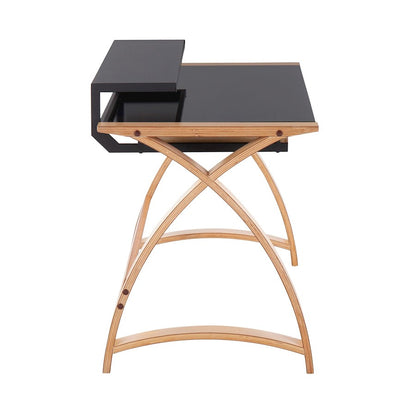 LumiSource Bentley Office Desk | Natural Wood & Black Glass | Home Office & Study Desk | 43 x 32 x 33 in | Model OFD-BENTLEYNABK