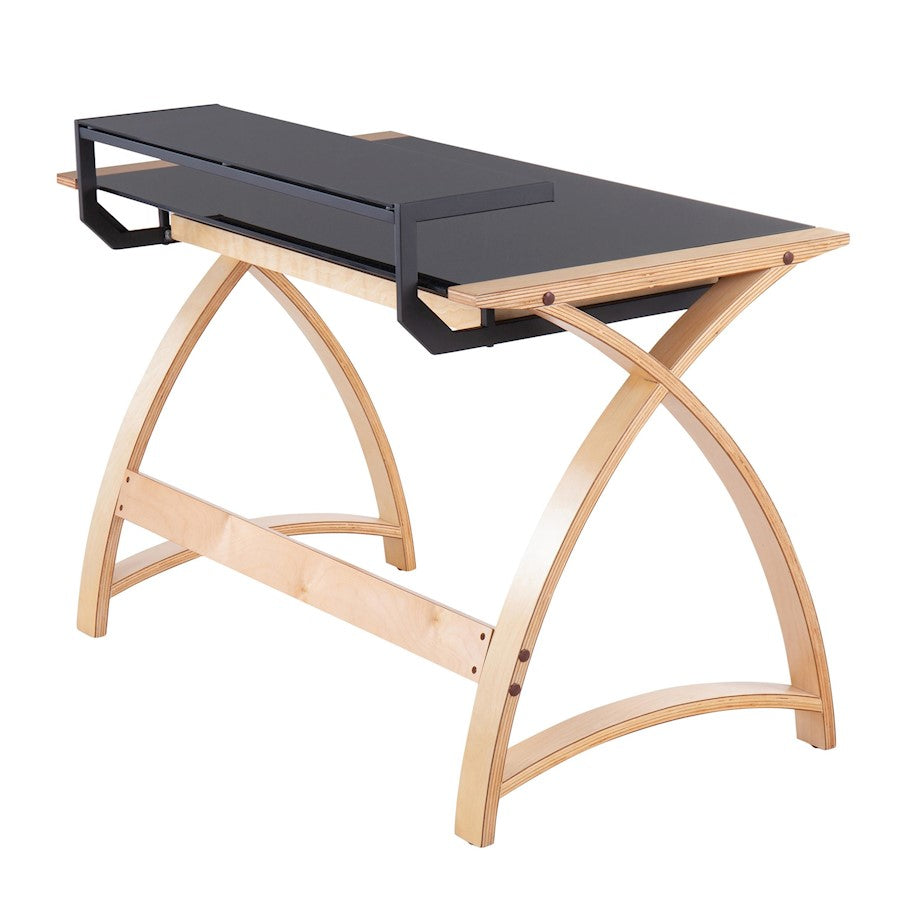 LumiSource Bentley Office Desk | Natural Wood & Black Glass | Home Office & Study Desk | 43 x 32 x 33 in | Model OFD-BENTLEYNABK