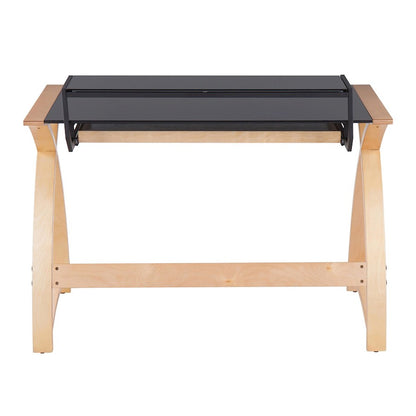 LumiSource Bentley Office Desk | Natural Wood & Black Glass | Home Office & Study Desk | 43 x 32 x 33 in | Model OFD-BENTLEYNABK