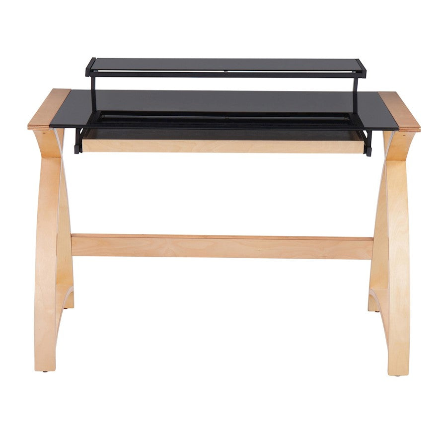 LumiSource Bentley Office Desk | Natural Wood & Black Glass | Home Office & Study Desk | 43 x 32 x 33 in | Model OFD-BENTLEYNABK