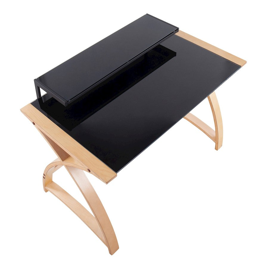 LumiSource Bentley Office Desk | Natural Wood & Black Glass | Home Office & Study Desk | 43 x 32 x 33 in | Model OFD-BENTLEYNABK