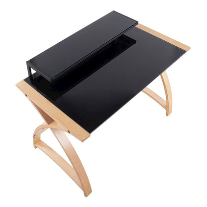 LumiSource Bentley Office Desk | Natural Wood & Black Glass | Home Office & Study Desk | 43 x 32 x 33 in | Model OFD-BENTLEYNABK