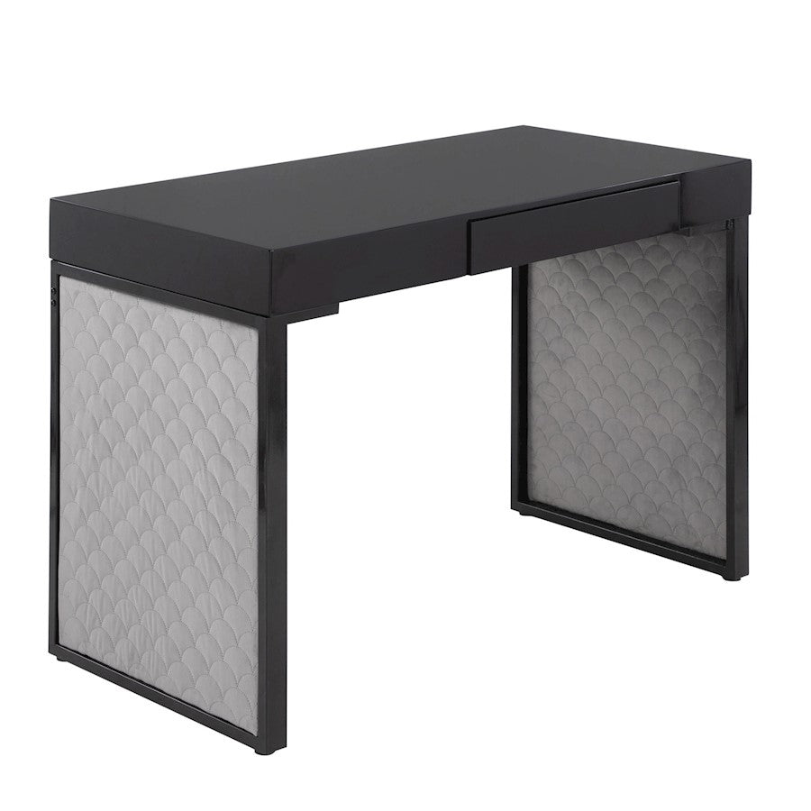 LumiSource Drift Upholstered Desk | Black Steel & Silver Velvet | Home Office & Study Desk | 43 x 22 x 30 in | Model OFD-DRIFTUPBKBKSV