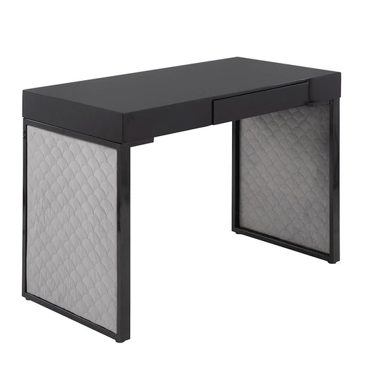LumiSource Drift Upholstered Desk | Black Steel & Silver Velvet | Home Office & Study Desk | 43 x 22 x 30 in | Model OFD-DRIFTUPBKBKSV
