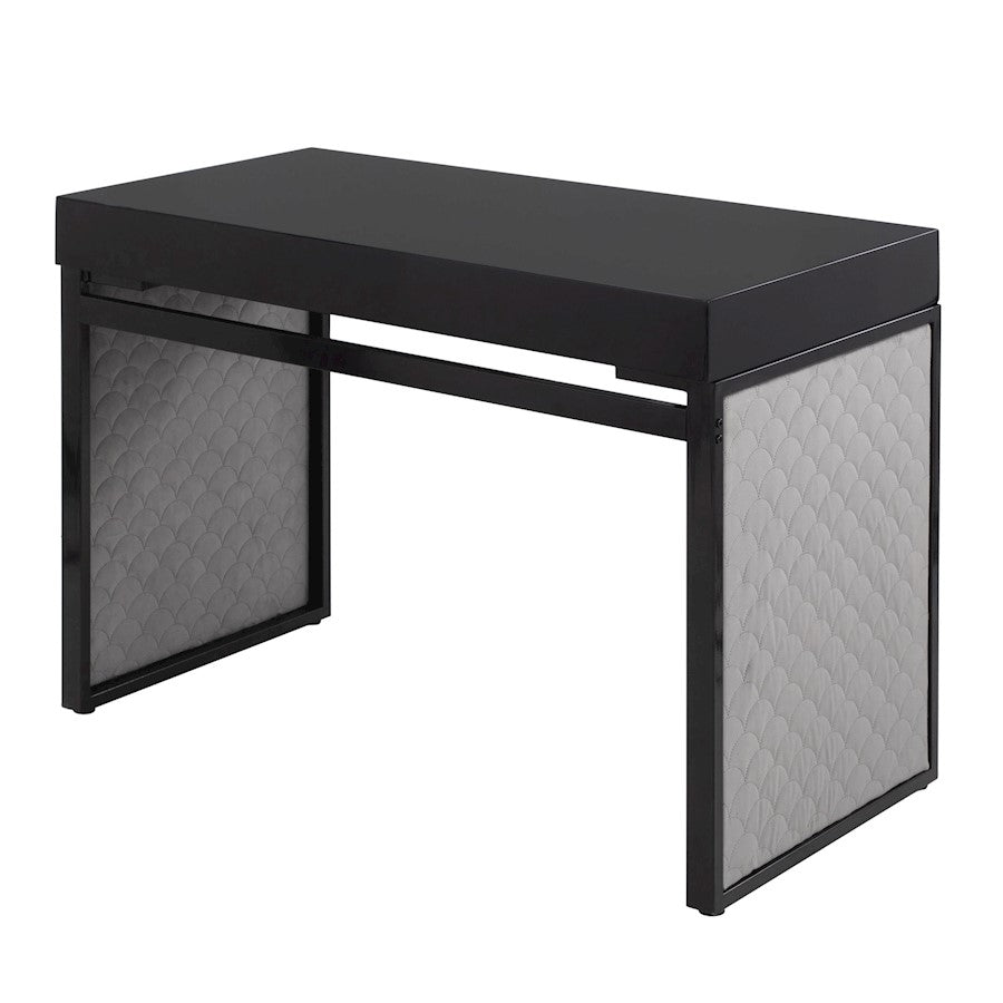 LumiSource Drift Upholstered Desk | Black Steel & Silver Velvet | Home Office & Study Desk | 43 x 22 x 30 in | Model OFD-DRIFTUPBKBKSV