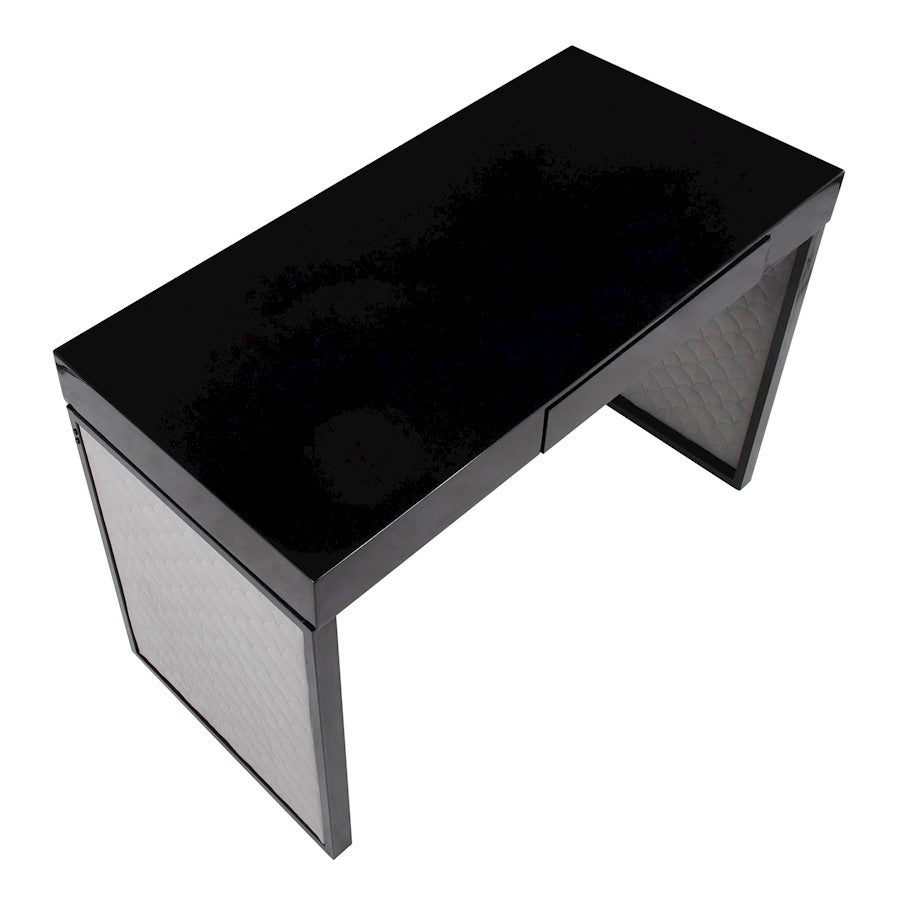 LumiSource Drift Upholstered Desk | Black Steel & Silver Velvet | Home Office & Study Desk | 43 x 22 x 30 in | Model OFD-DRIFTUPBKBKSV
