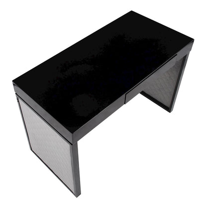 LumiSource Drift Upholstered Desk | Black Steel & Silver Velvet | Home Office & Study Desk | 43 x 22 x 30 in | Model OFD-DRIFTUPBKBKSV