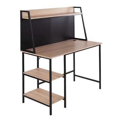 LumiSource Geo Shelf Desk | Black Steel & Natural MDF | Home Office & Study Desk with Shelves | 47 x 24 x 53 in | Model OFD-GEOSHFBKNA