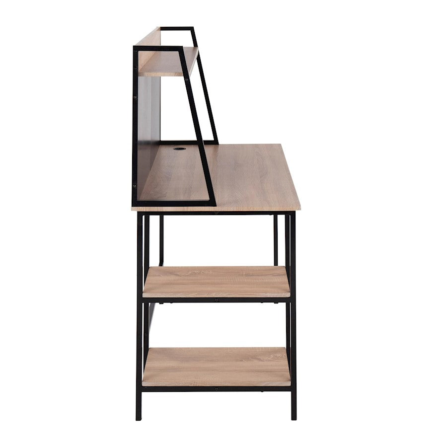 LumiSource Geo Shelf Desk | Black Steel & Natural MDF | Home Office & Study Desk with Shelves | 47 x 24 x 53 in | Model OFD-GEOSHFBKNA