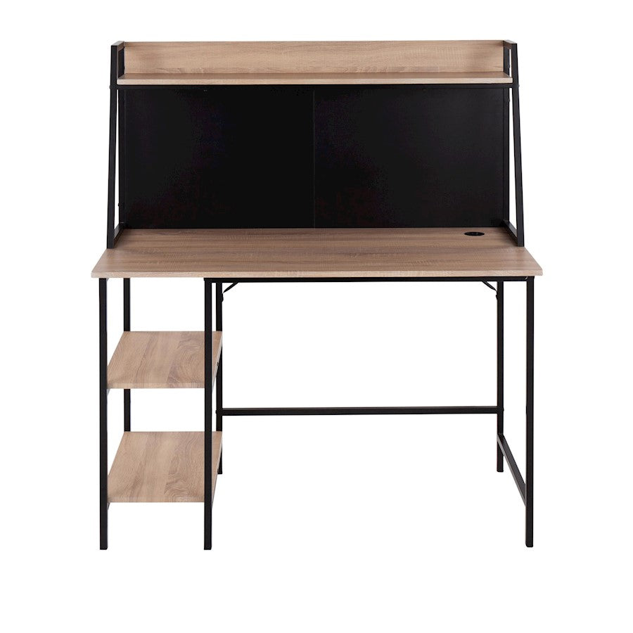 LumiSource Geo Shelf Desk | Black Steel & Natural MDF | Home Office & Study Desk with Shelves | 47 x 24 x 53 in | Model OFD-GEOSHFBKNA