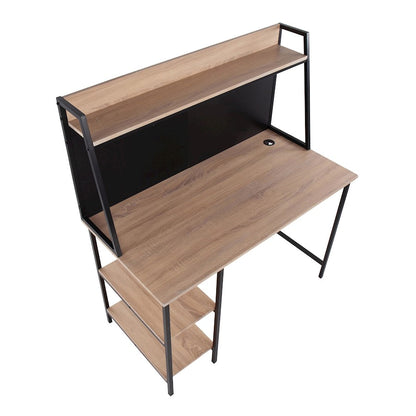 LumiSource Geo Shelf Desk | Black Steel & Natural MDF | Home Office & Study Desk with Shelves | 47 x 24 x 53 in | Model OFD-GEOSHFBKNA