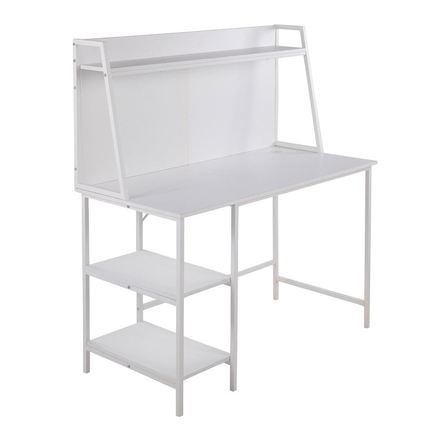 LumiSource Geo Shelf Desk 47in White Steel/White MDF | Contemporary Office Desk with Shelves | Home Office & Study | Model OFD-GEOSHFWW
