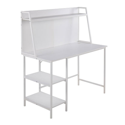 LumiSource Geo Shelf Desk 47in White Steel/White MDF | Contemporary Office Desk with Shelves | Home Office & Study | Model OFD-GEOSHFWW