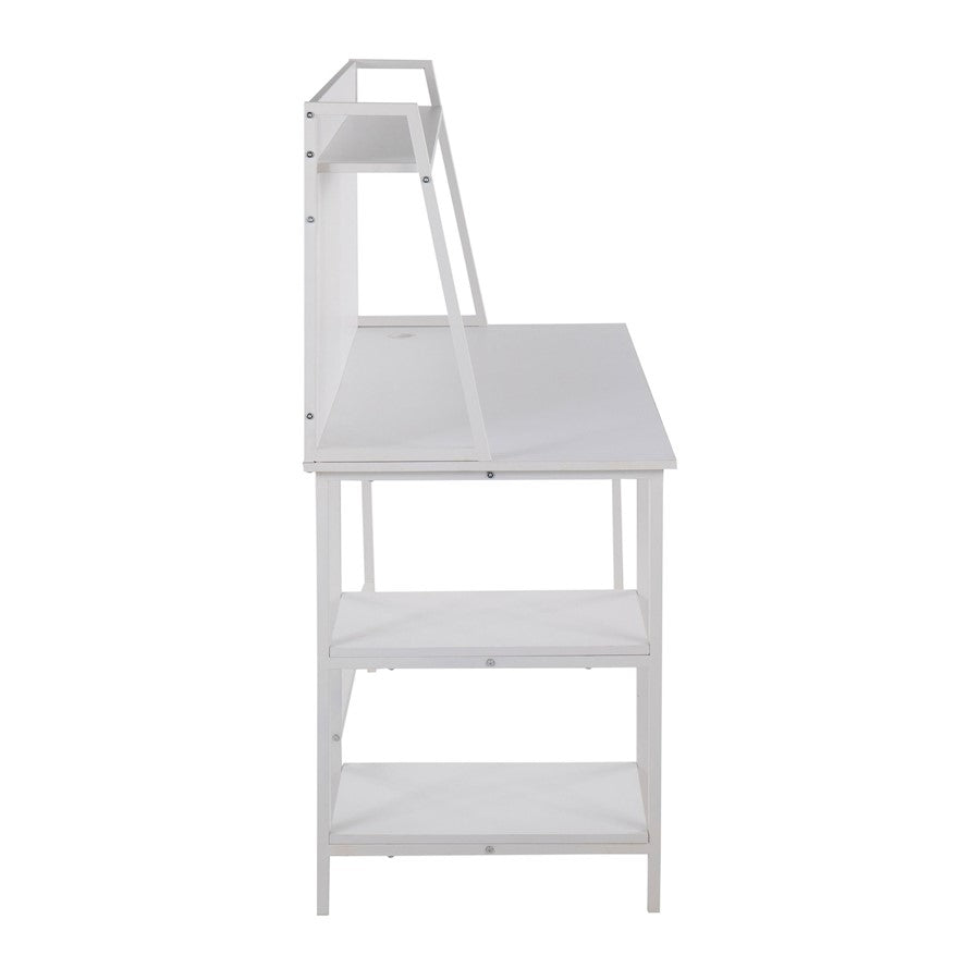 LumiSource Geo Shelf Desk 47in White Steel/White MDF | Contemporary Office Desk with Shelves | Home Office & Study | Model OFD-GEOSHFWW