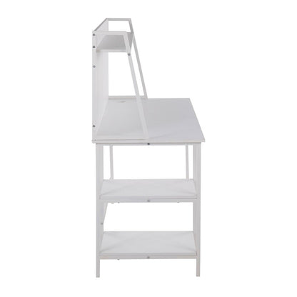 LumiSource Geo Shelf Desk 47in White Steel/White MDF | Contemporary Office Desk with Shelves | Home Office & Study | Model OFD-GEOSHFWW