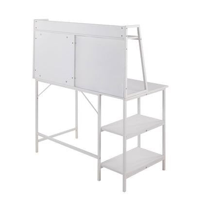 LumiSource Geo Shelf Desk 47in White Steel/White MDF | Contemporary Office Desk with Shelves | Home Office & Study | Model OFD-GEOSHFWW