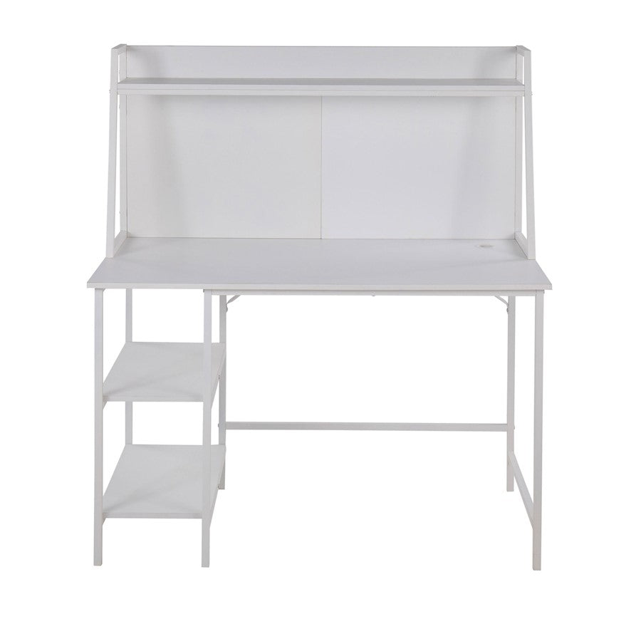 LumiSource Geo Shelf Desk 47in White Steel/White MDF | Contemporary Office Desk with Shelves | Home Office & Study | Model OFD-GEOSHFWW