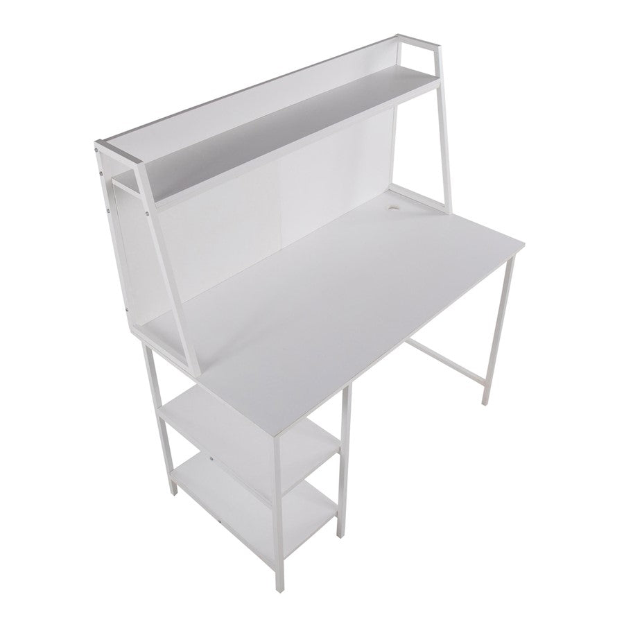 LumiSource Geo Shelf Desk 47in White Steel/White MDF | Contemporary Office Desk with Shelves | Home Office & Study | Model OFD-GEOSHFWW