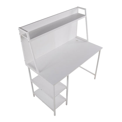 LumiSource Geo Shelf Desk 47in White Steel/White MDF | Contemporary Office Desk with Shelves | Home Office & Study | Model OFD-GEOSHFWW
