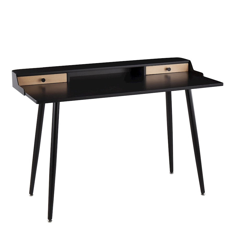 LumiSource Harvey Desk 48in Black Steel/Black Wood/Natural Wood | Mid-Century Modern Desk with Drawers | Home Office & Study | Model OFD-HRVYBKNA