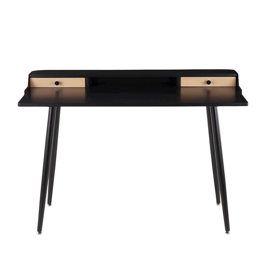 LumiSource Harvey Desk 48in Black Steel/Black Wood/Natural Wood | Mid-Century Modern Desk with Drawers | Home Office & Study | Model OFD-HRVYBKNA