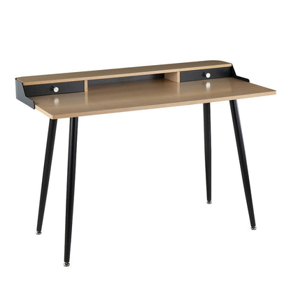 LumiSource Harvey Desk 48in Black Steel/Natural Wood/Black Wood/Nickel | Mid-Century Modern Desk with Drawers | Home Office | Model OFD-HRVYNABK