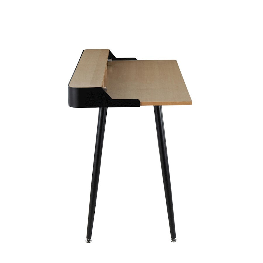 LumiSource Harvey Desk 48in Black Steel/Natural Wood/Black Wood/Nickel | Mid-Century Modern Desk with Drawers | Home Office | Model OFD-HRVYNABK