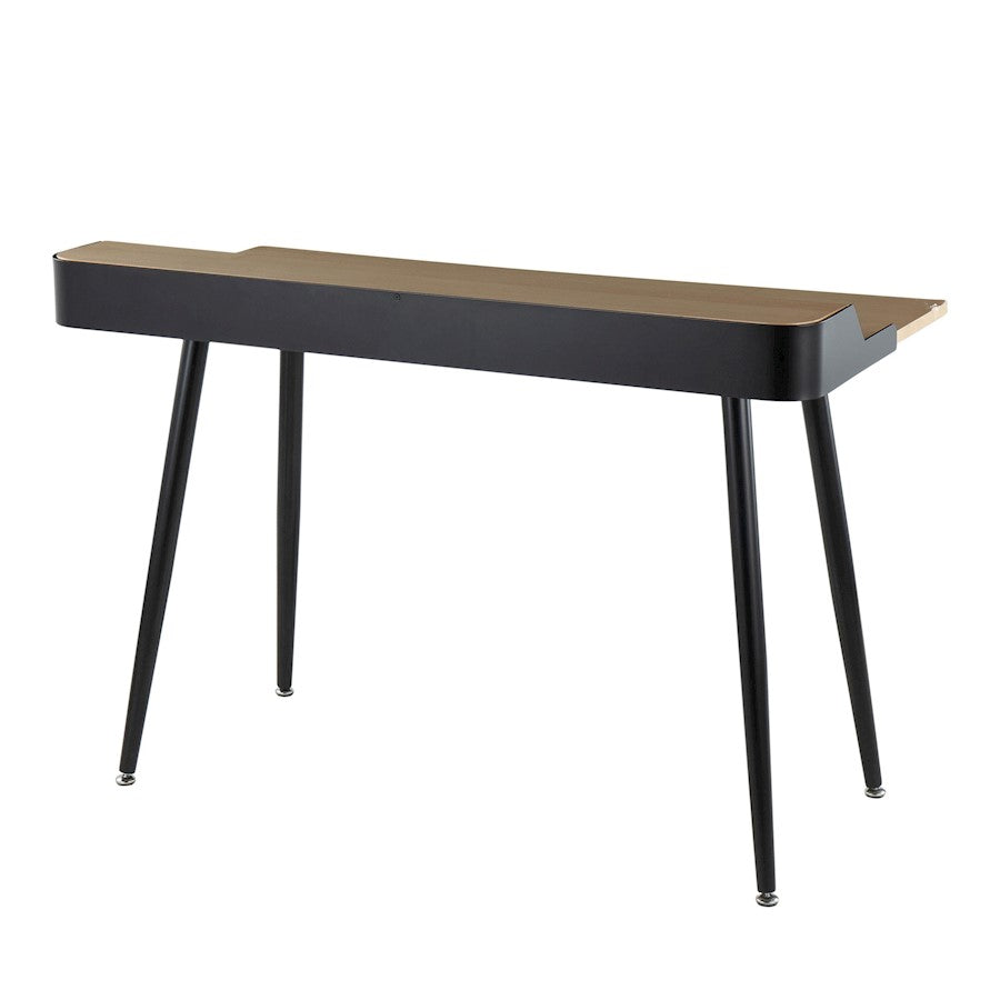 LumiSource Harvey Desk 48in Black Steel/Natural Wood/Black Wood/Nickel | Mid-Century Modern Desk with Drawers | Home Office | Model OFD-HRVYNABK