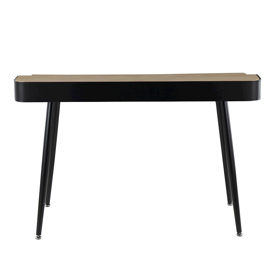 LumiSource Harvey Desk 48in Black Steel/Natural Wood/Black Wood/Nickel | Mid-Century Modern Desk with Drawers | Home Office | Model OFD-HRVYNABK