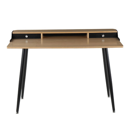 LumiSource Harvey Desk 48in Black Steel/Natural Wood/Black Wood/Nickel | Mid-Century Modern Desk with Drawers | Home Office | Model OFD-HRVYNABK