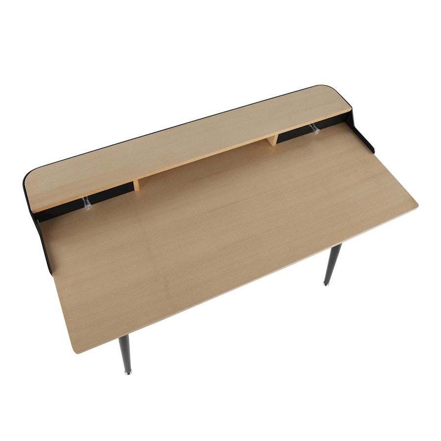 LumiSource Harvey Desk 48in Black Steel/Natural Wood/Black Wood/Nickel | Mid-Century Modern Desk with Drawers | Home Office | Model OFD-HRVYNABK