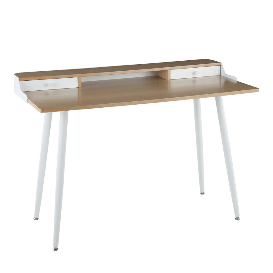 LumiSource Harvey Desk 48in W | Mid-Century White Steel & Natural Wood Top | Home Office & Study Desk | 48 x 24 x 33 in | Model OFD-HRVYNAW