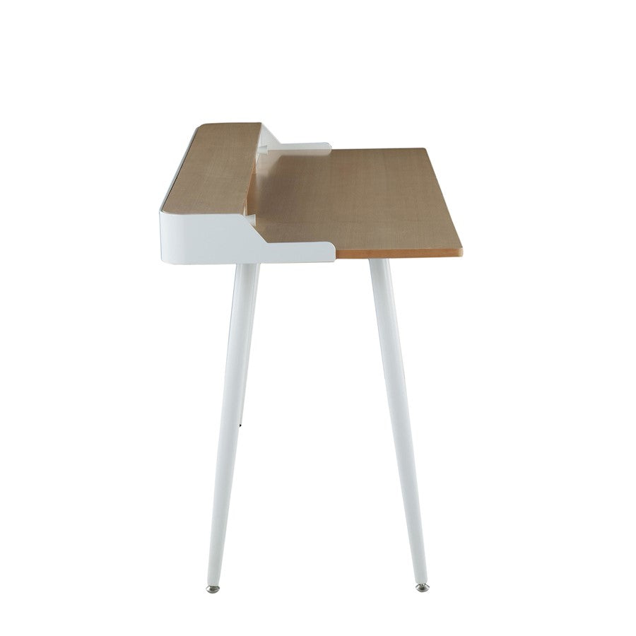 LumiSource Harvey Desk 48in W | Mid-Century White Steel & Natural Wood Top | Home Office & Study Desk | 48 x 24 x 33 in | Model OFD-HRVYNAW