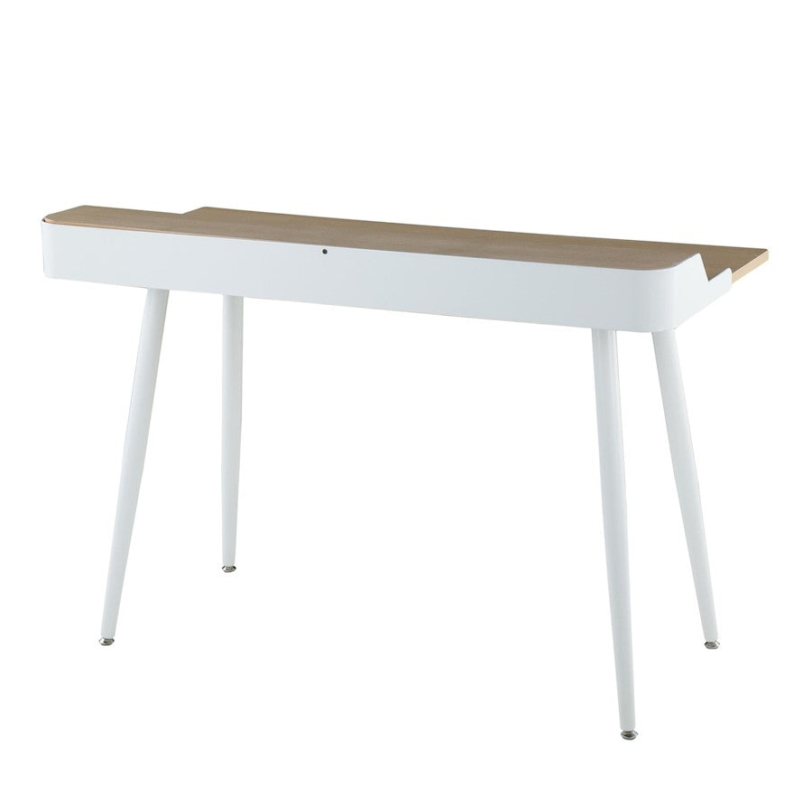 LumiSource Harvey Desk 48in W | Mid-Century White Steel & Natural Wood Top | Home Office & Study Desk | 48 x 24 x 33 in | Model OFD-HRVYNAW
