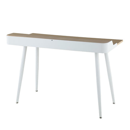 LumiSource Harvey Desk 48in W | Mid-Century White Steel & Natural Wood Top | Home Office & Study Desk | 48 x 24 x 33 in | Model OFD-HRVYNAW