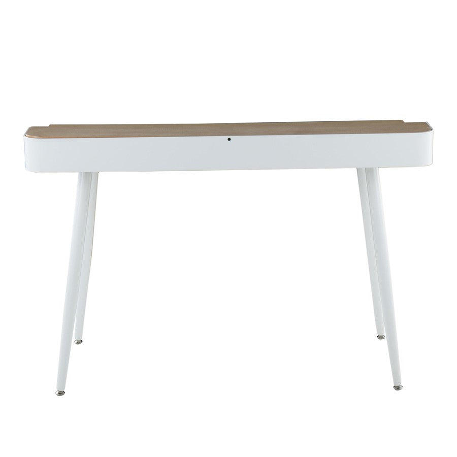 LumiSource Harvey Desk 48in W | Mid-Century White Steel & Natural Wood Top | Home Office & Study Desk | 48 x 24 x 33 in | Model OFD-HRVYNAW