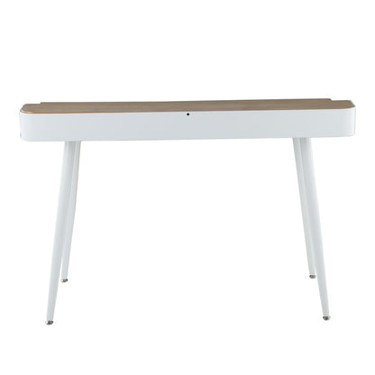 LumiSource Harvey Desk 48in W | Mid-Century White Steel & Natural Wood Top | Home Office & Study Desk | 48 x 24 x 33 in | Model OFD-HRVYNAW